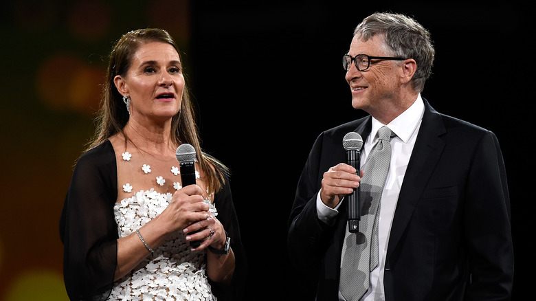 Melinda Gates and Bill Gates speaking