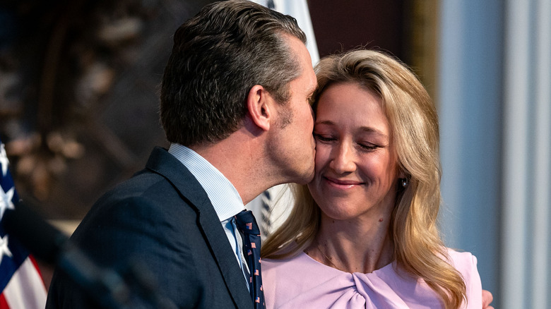 Pete Hegseth kissing his wife Jennifer Rauchet on the cheek.