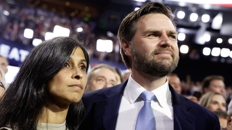 Usha and JD Vance standing together at the 2024 RNC.