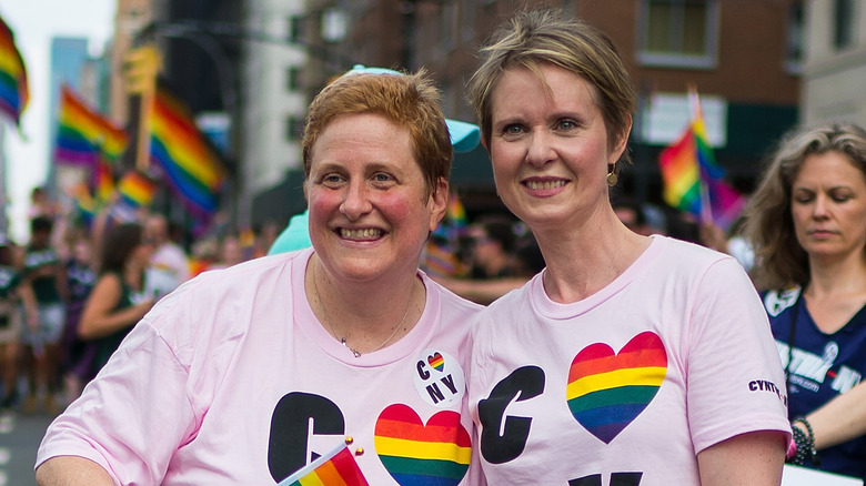 Cynthia Nixon and Christine Marinoni at gay pride