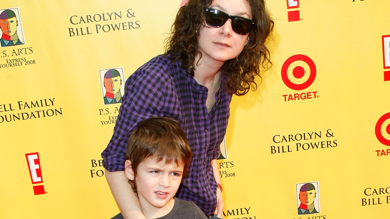 Sara Gilbert posing with her son, Levi