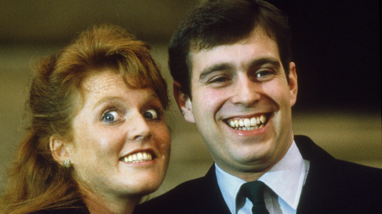 Sarah Ferguson wild eyed with Prince Andrew