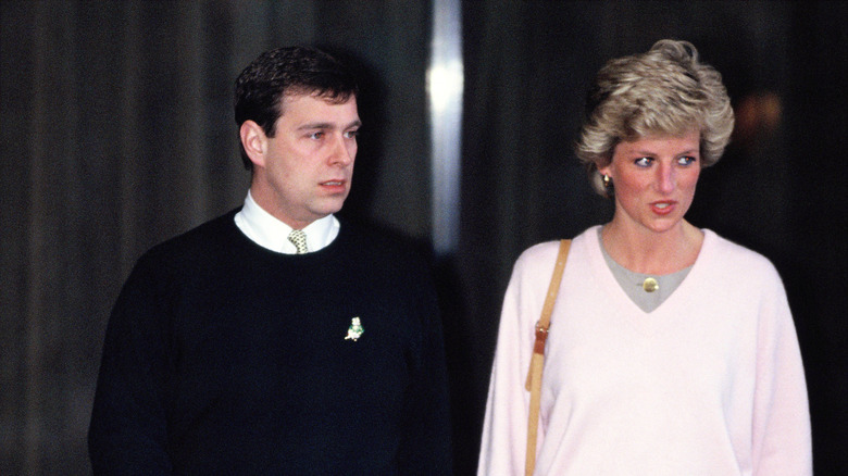 Princess Diana walking with Prince Andrew