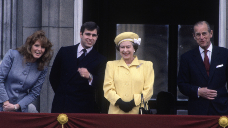 Sarah Ferguson, Prince Andrew, Queen Elizabeth, and Prince Philip