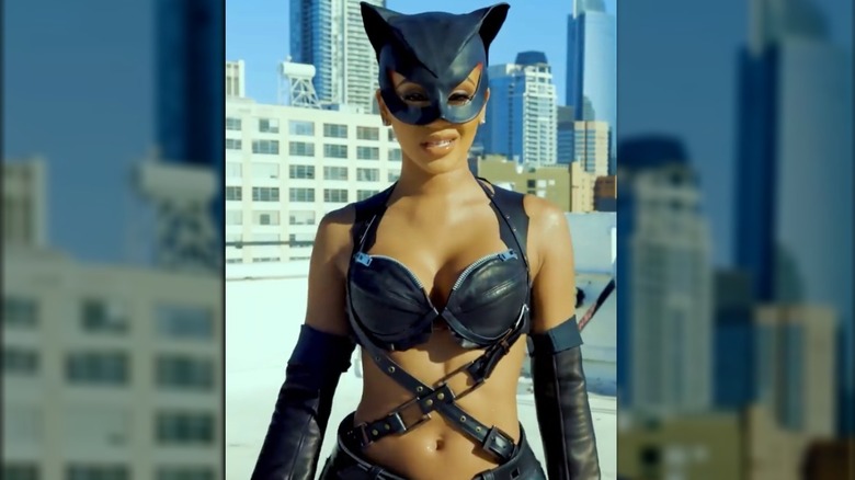 Saweetie wearing a Catwoman Halloween costume