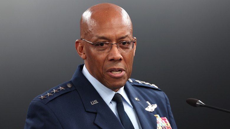 General Charles Q. Brown Jr. speaking at a press conference