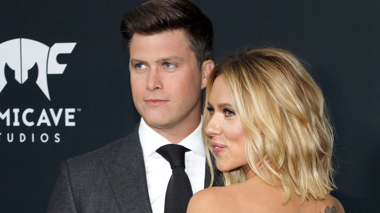 Scarlett Johansson and Colin Jost smiling