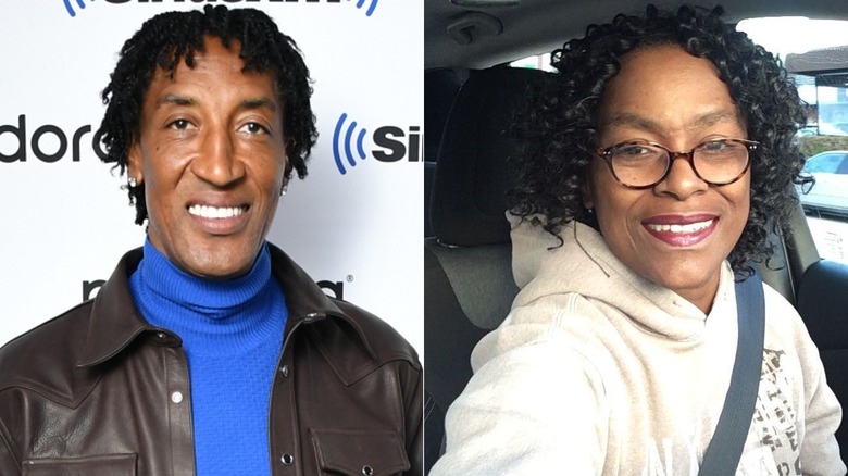  Split image of Chevette Valentine and Scottie Pippen smiling in close-up 