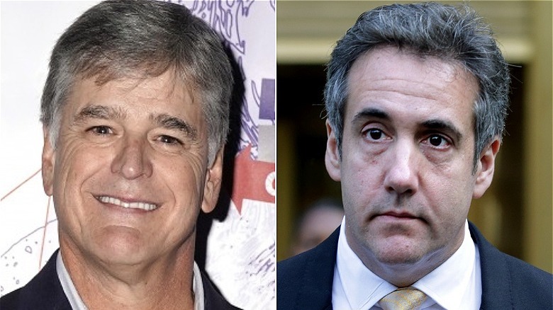 smiling Sean Hannity, wide-eyed Michael Cohen