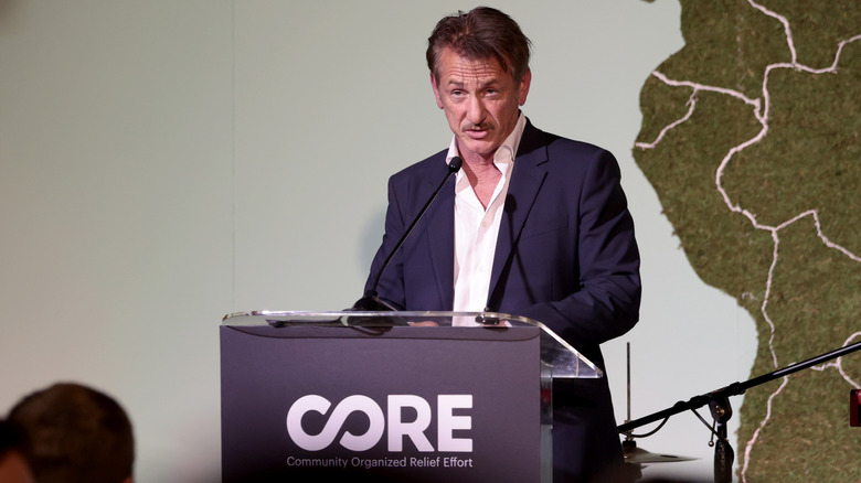 Sean Penn speaking onstage during CORE Miami