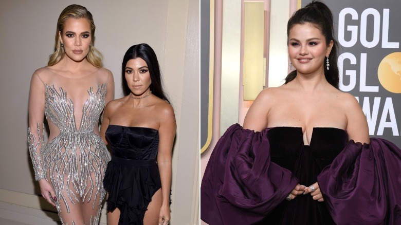 Khloé Kardashian Kourtney Kardashian Selena Gomez split image