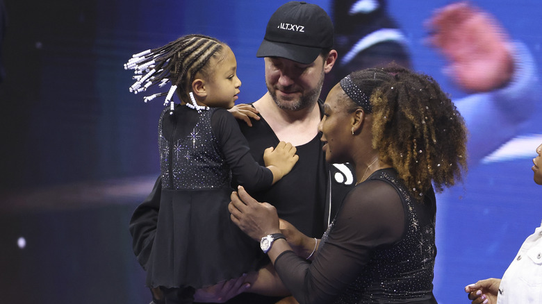 Serena Williams of USA standing with husband Alexis Ohanian and daughter Olympia Ohanian