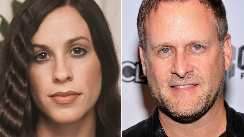 A split image of Alanis Morissette and Dave Coulier