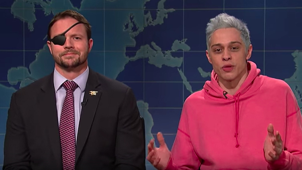 Pete Davidson and Dan Crenshaw during a Weekend Update segment on SNL