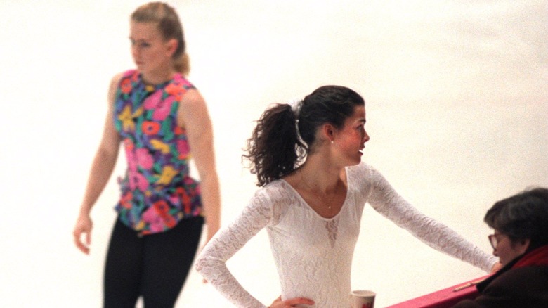 Nancy Kerrigan and Tonya Harding sharing the ice in 1994