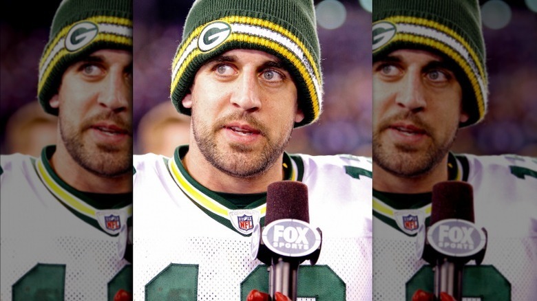 Aaron Rodgers wearing beanie