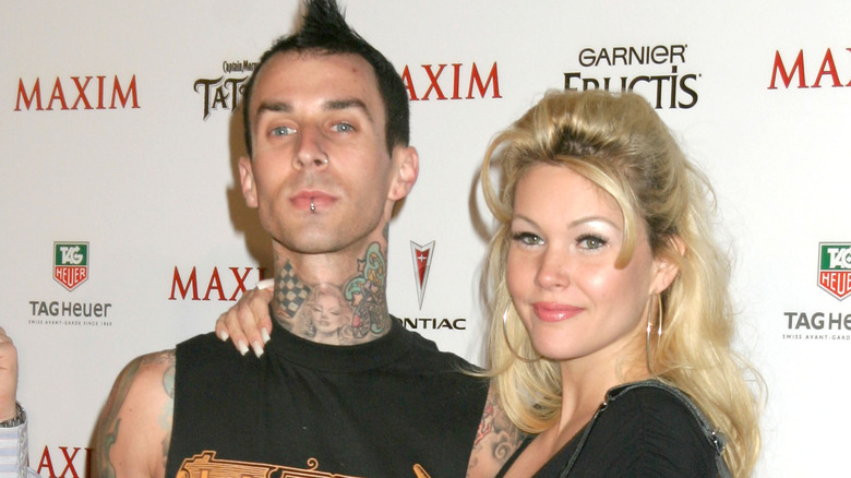 Shanna Moakler and Travis Barker pose together