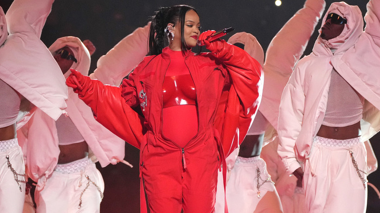 Rihanna performing at Super Bowl LVII