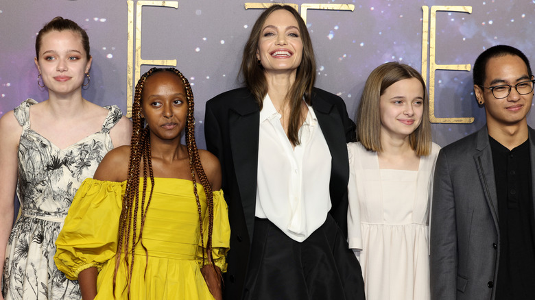 Angelina Jolie with her children on the red carpet