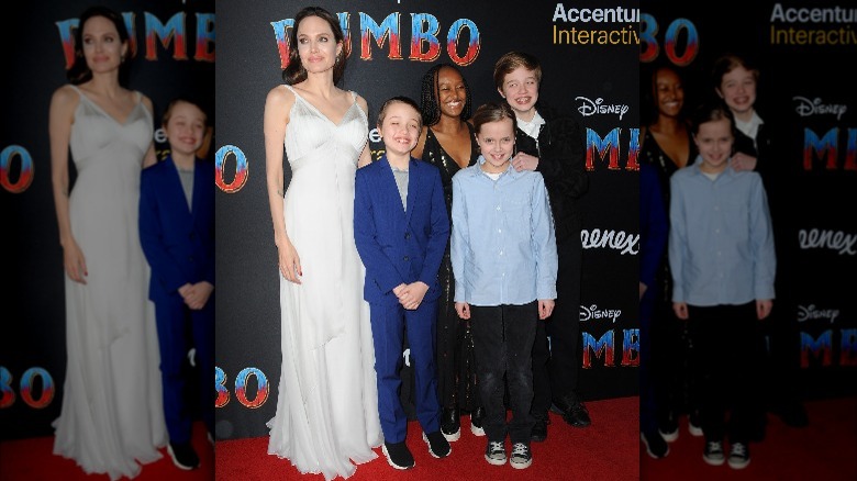 Angelina Jolie on the red carpet with Knox, Zahara, Vivienne, and Shiloh  
