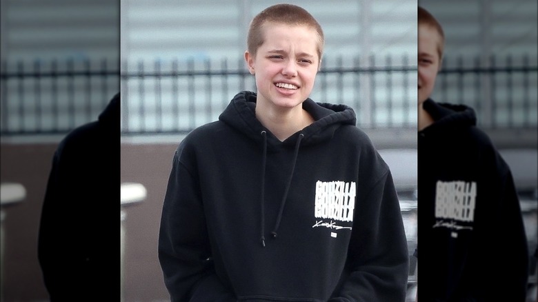 Shiloh Jolie-Pitt with shaved head