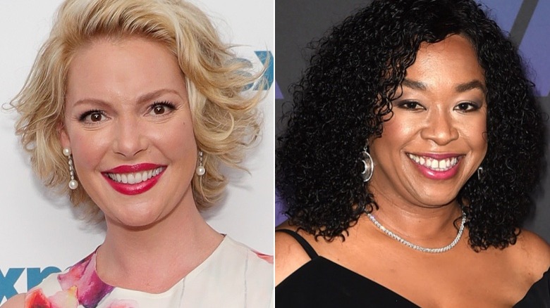 Katherine Heigl and Shonda Rhimes smiling in split image