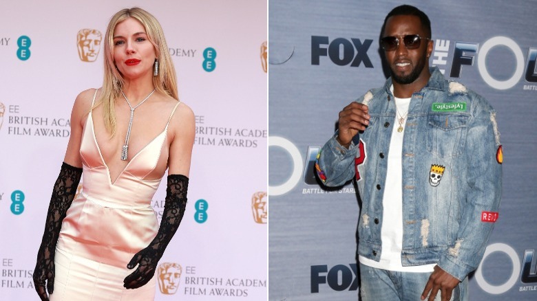 Sienna Miller on a red carpet; Sean Combs on a red carpet