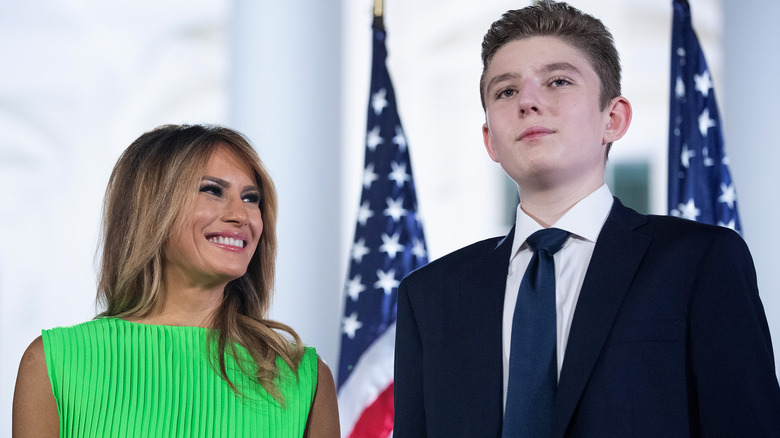 Melania Trump and Barron Trump onstage