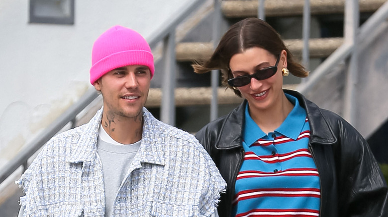 Justin and Hailey Bieber walking