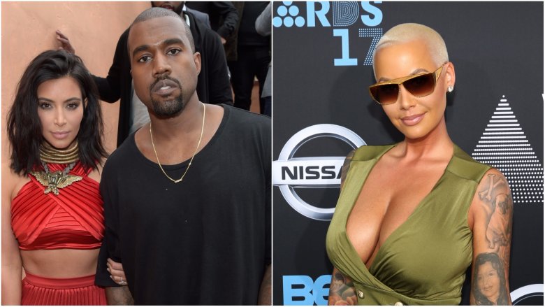 Kim Kardashian and Kanye West (left), Amber Rose (right) 