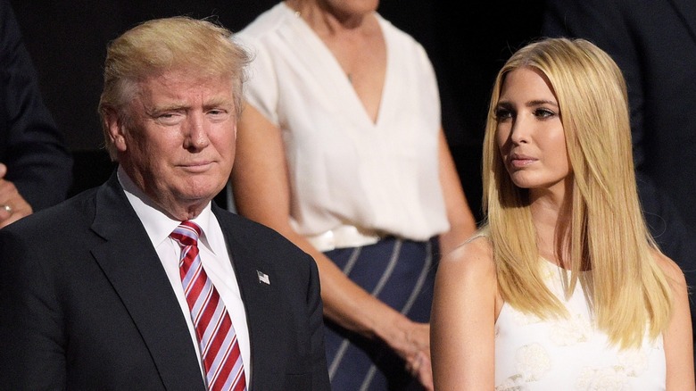 Ivanka Trump looks at her father Donald Trump while onstage at the RNC in Cleveland, OH (2016)