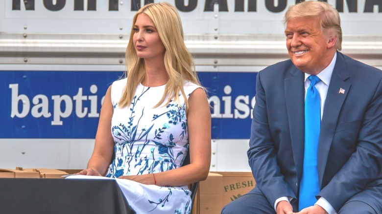 Ivanka Trump and Donald Trump seated at an event in North Carolina