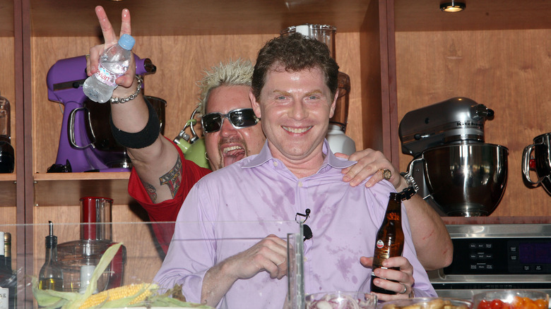 Bobby Flay purple shirt Guy Fieri