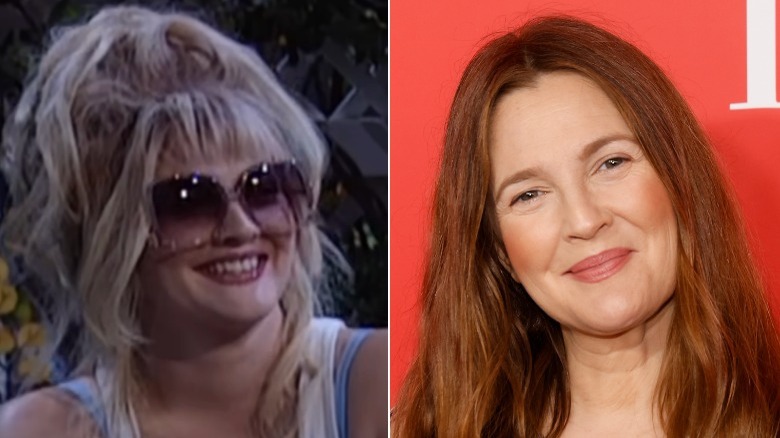 Split image of Drew Barrymore smiling