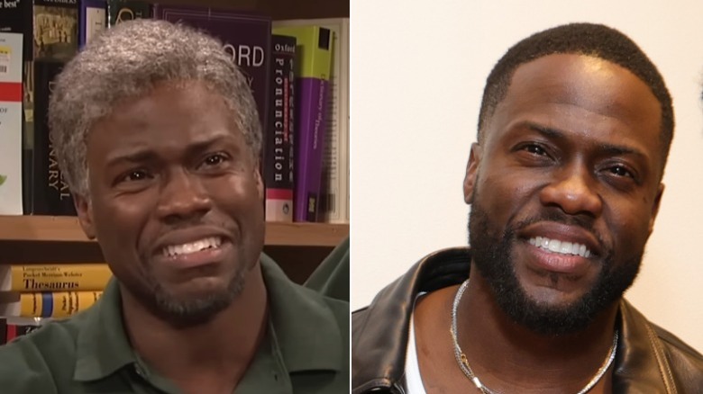 Split image of Kevin Hart smiling 