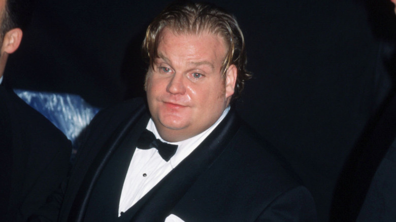 Chris Farley wearing a tux