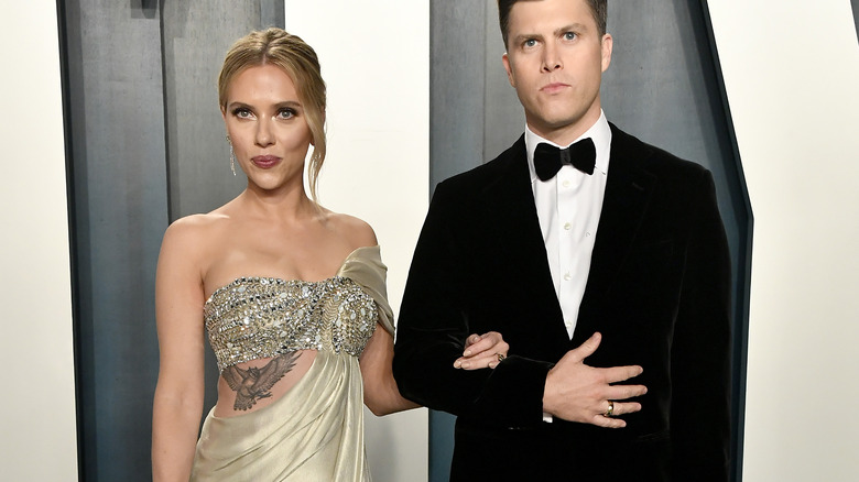 Colin Jost and Scarlet Johansson at an event