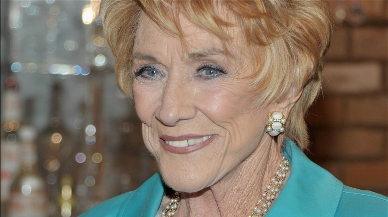 Jeanne Cooper in a blue suit