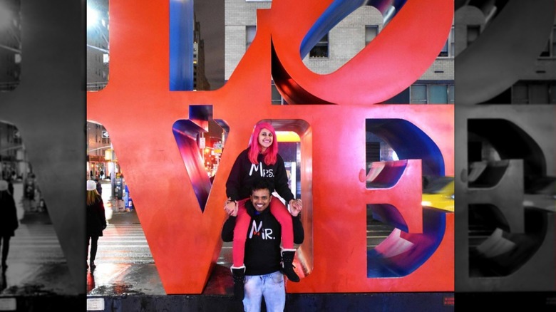 Minaxi and Vishnu in Times Square New York