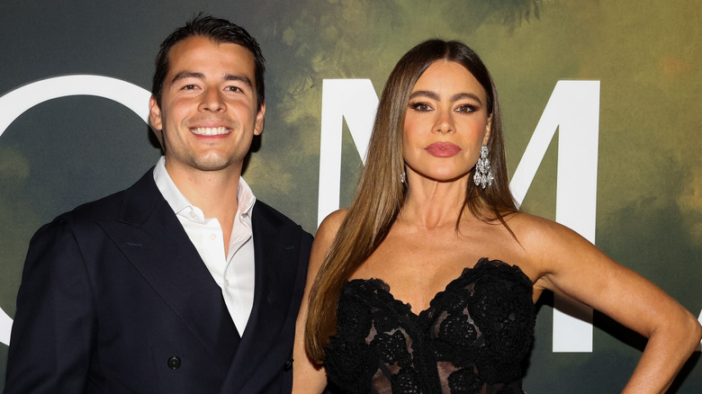 Sofía Vergara and her son Manolo posing during the launch of Toma