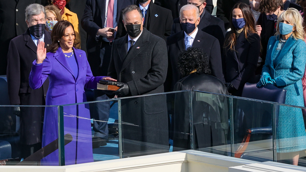 Kamala Harris being sworn in at the Inauguration Ceremony by Sonia Sotomayor