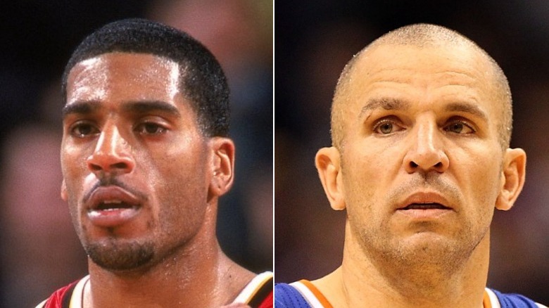 A composite image of Jim Jackson and Jason Kidd playing in the NBA