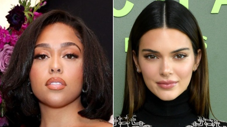 A composite image of Jordyn Woods and Kendall Jenner on the red carpet