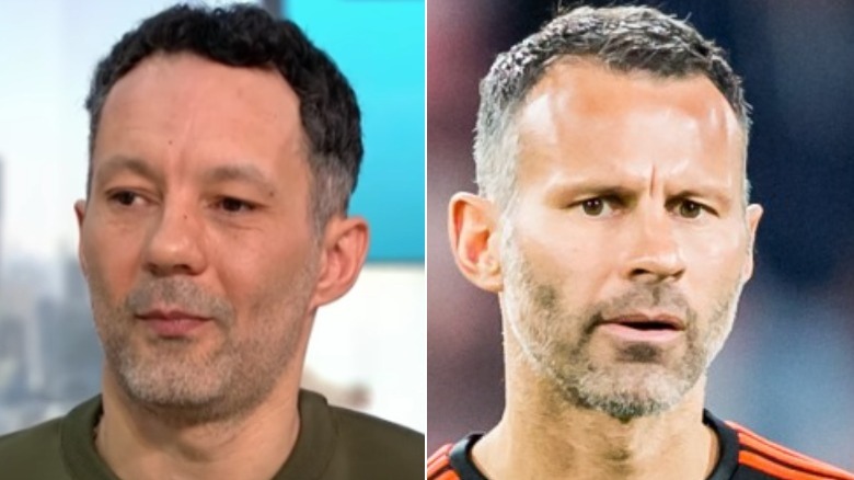 A composite image of Rhodri and Ryan Giggs looking concerned