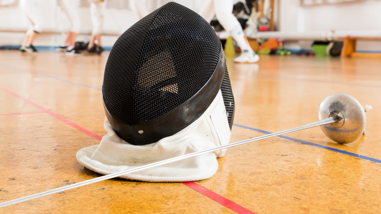 Fencing equipment on floor