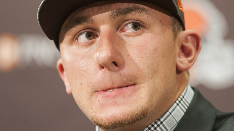 Johnny Manziel biting his lips