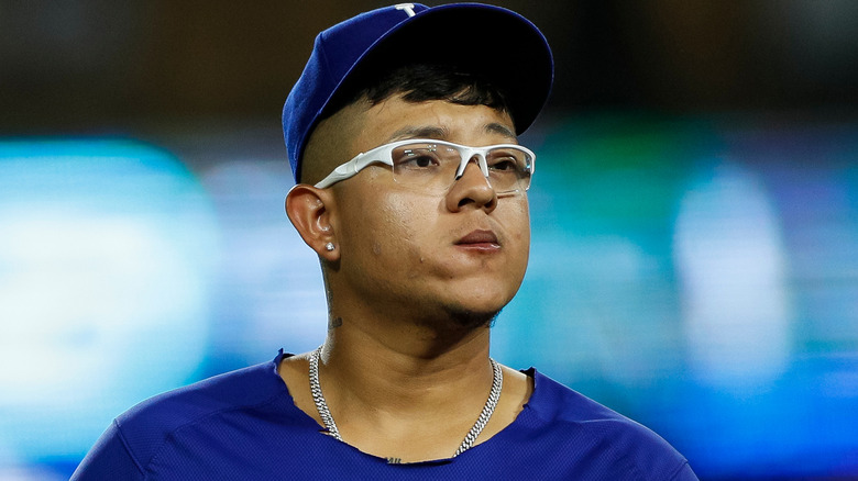 Julio Urias wearing glasses