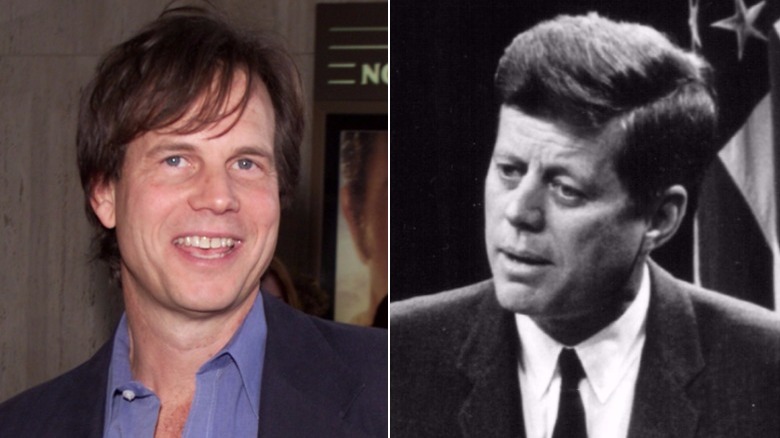 Bill Paxton smiling, JFK looking away