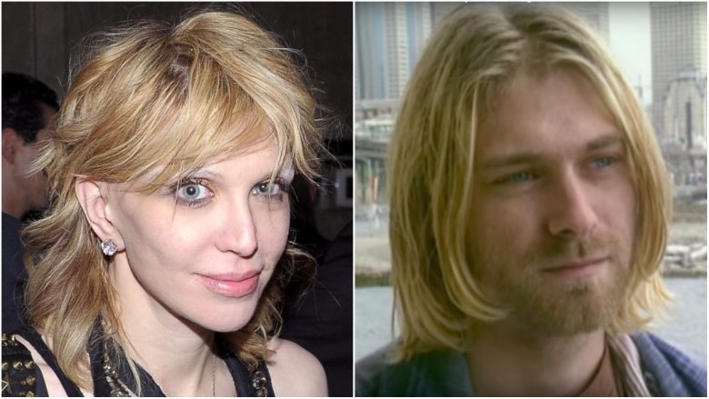 Courtney Love looking at camera, Kurt Cobain looking away