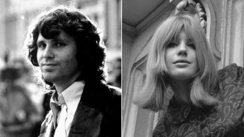 Jim Morrison smiling at camera, Marianne Faithfull smiling on balcony